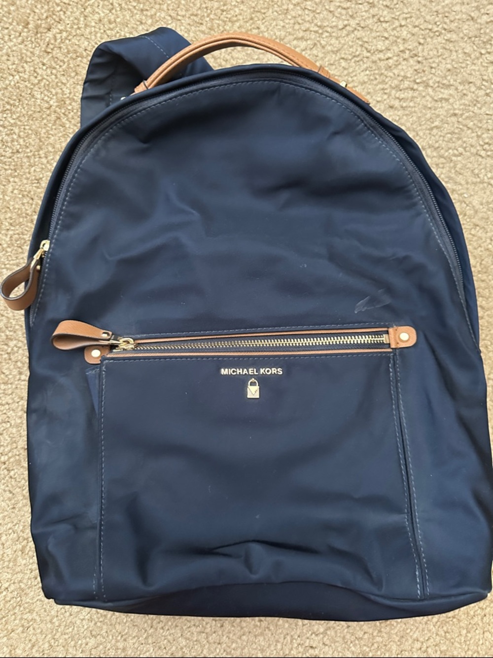 Michael Kors Navy Backpack with Tan Leather Accents
